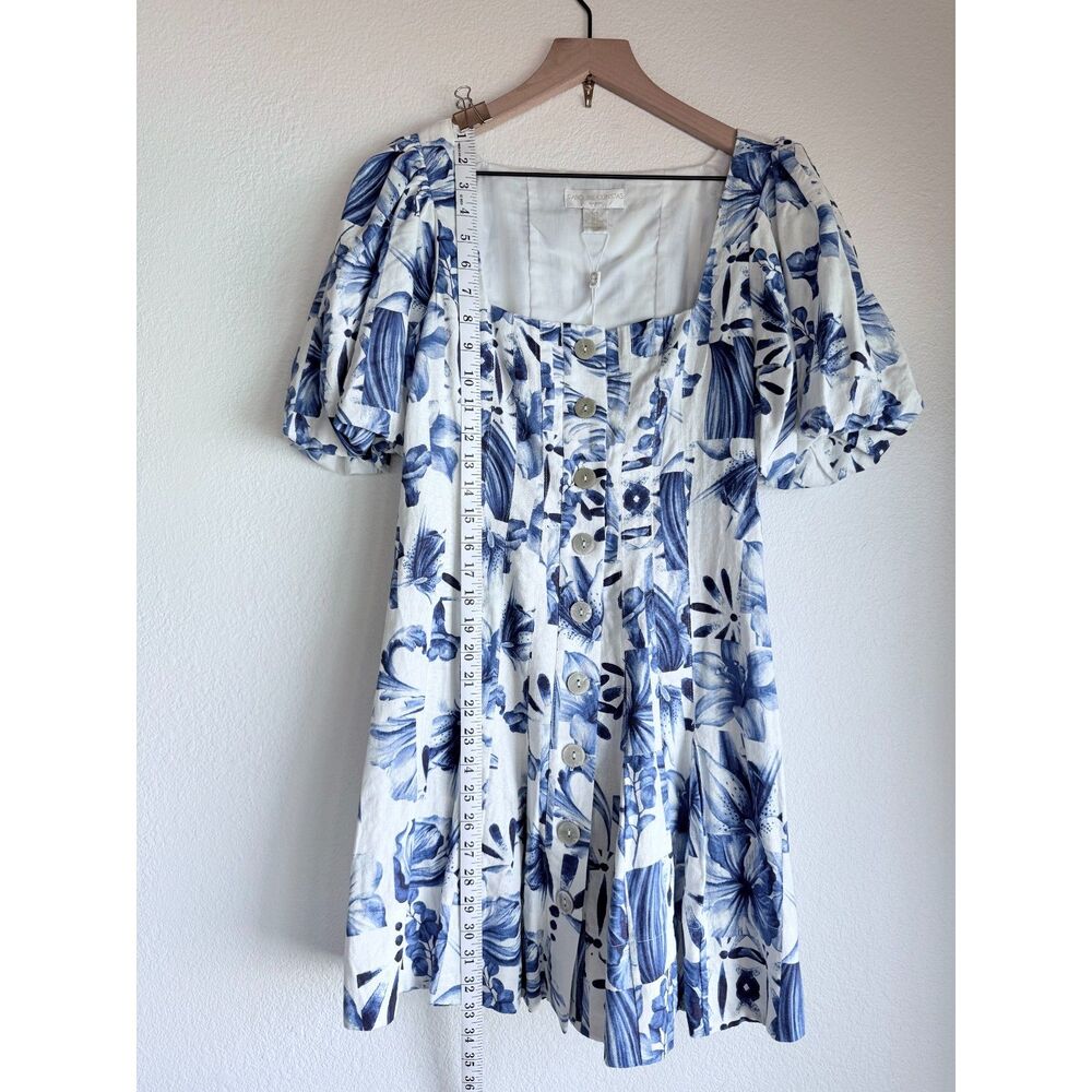 NEW Caroline Constas Button Front Hibiscus Tile Dress in Blue & White Size 4 - Picture 7 of 11